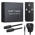 Spdif Toslink Switcher, eSynic 3 in 2 Out Digital Optical Audio Splitter with IR Remote Control Switcher Support LPCM2.0 PCM2.0 DTS Dolby-AC3 Dolby Digital DTS 5.1 Dolby Digital Plus