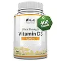 Vitamin D3 4000 IU - 400 Tablets - High Strength 100 mcg Vitamin D Tablets, Vegetarian, 13 Month Supply, Easy to Swallow Micro Tablets, Immune System, Bone and Muscle Function Support