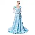 Daphne Bridgerton Costume Women's Regency Dress Floral Empire Waist Dress Gown (Sky Blue, L)