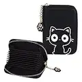 Porte Cartes de Crédit en Cuir 11.5*8*3cm Chat Mignon Fermeture Éclair Titulaire de la carte de crédit Porte-Monnaie Femme Porte-cartes à Blocage RFID Porte-cartes accordéon avec 11 Fentes (Black)