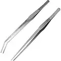 ACEONE Aquarium Tweezers Extra Long 15 inches, 2 Pcs Stainless Steel Straight and Curved Tweezers for Fish Tank Plant Aquascape Tools, Feeding Tongs