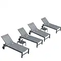 PURPLE LEAF Outdoor Chaise Lounge with Wheels for Outside 4 Pieces Aluminum Patio Lounge Chair with 5 Adjustable Position Recliner for Patio, Beach, Yard, Pool, Side Table Included, Grey