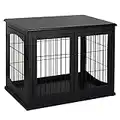 PawHut Jaula para Perros de Madera con Superficie de Mesa 2 Puertas y Rejillas de Metal 81x58,5x66 cm Negro