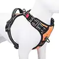 PHOEPET No Pull Dog Harness Medium Reflective Front Clip Vest with Handle,Adjustable 2 Metal Rings 3 Buckles,[Easy to Put on & Take Off](M, Orange)