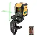 PREXISO Cross Line Laser Level, Self Leveling 65FT/20M Green Beam Laser with Rotatable Mount Clamp, LED Indicator for Hanging Pictures, Home Renovation, Floor Tile, Construction