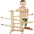 Trihorse – Holz Kugelbahn MAXI inkl. 1 Rollkasper, 1 Rollblume und 4 großen Kugeln – Murmelbahn für maximalen Spielspaß & Entwicklungsförderung – Rollbahn für Kinder von 1-6 Jahren (71 x 50 x 11 cm)