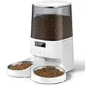 Rellorus Automatic Cat Feeders, 5L/21Cups Pet Food Dispenser for Two Cats, Timed Cat Feeder with Double Bowls, 48 Portions 6 Meals Per Day for Cat and Dog, 10s Meal Call