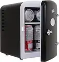 Koolatron Retro 4L 6 Can Portable Mini Fridge Compact Refrigerator for Bedroom Skincare Cosmetic Beauty Personal Cooler 12V and AC Cords, Desktop Accessory for Home Office Car Travel (Black)