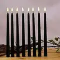 Datomarry Pack of 12 Black Body Flickering Flameless Taper Candles,11 inch Warm White Glow Plastic Battery Powered Realistic Christmas Candles Lights