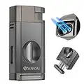 FANKAI Torch Lighter with Cigar V Cutter, Cigar Lighter Double Jet Flame Refillable Butane Lighter 2 in 1 Windproof Lighters for Smoking with Gift Box (Butane Not Included)