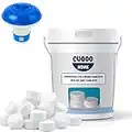 CUQOO 1kg Multifunction 4 in 1 Chlorine Tablets + Floating Chlorine Dispenser – Chlorine Tablets for Hot Tub & Pools | Slow Releasing Water Cleaning Tablets Sanitiser Stabiliser Algaecide & Clarifier