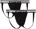 papi Men's 2-Pack Cotton Stretch Jock Strap, Black, Small