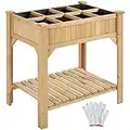 Yaheetech Aiuola/Orto Rialzato da Esterno Balcone a 8 Scompati Fioriera Alta in Legno Naturale Lettino per Piante Urbano Giardino con Ripiano e Griglia 91,5 x 62 x 92,5 cm