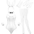 Geyoga Halloween Bunny Costume Women and Tails Bodysuit Rabbit Outfit Set for Christmas Costume Party (White,Large)