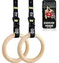 Double Circle Wood Gymnastic Rings with Quick Adjust Numbered Straps and Exercise Videos Guide - Full Body Workout, Calisthenics, Home Gym (Multi-Size) (Rings 1.25 Inch)