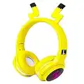 Auriculares Inalambricos Bluetooth Niños para Chico Niñas, Amarillo Cascos con Microfono, Auriculares Over Ear Plegable con Luz LED para PC/iPad/Tabletas/Portátil/Estudio/Viaje Regalos