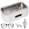 Vusddy Limpiador Gafas Ultrasonidos 45 Khz, Ultrasonic Cleaner de Joyas 500ml con 4 Modos, Profesional Ultrasonidos Limpieza Maquina Portátil para Relojes, Anillos, Collares (Blanco)