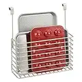 mDesign Over The Cupboard Hanging Storage Baskets Metal Bakeware Organiser and Cutting Board Holder Excellent Kitchen Storage Solution Matte Silver