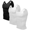 Odoland Men's 3 Pack Body Shaper Slimming Shirt Tummy Lose Weight Shirt, Black/White/White, M