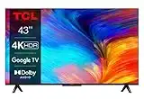 TCL 43P639 43 Zoll (108cm) LED Fernseher, 4K UHD, Smart TV, Google TV, HDR 10, Dynamic Colour Enhancement, 60Hz Motion Clarity, HDMI 2.1, Dolby Audio, Sprachsteuerung, Metallgehäuse, Alexa kompatibel