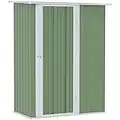 Outsunny 5ft x 3ft Garden Metal Storage Shed, Outdoor Tool Shed with Sloped Roof, Lockable Door for Tools, Equipment, Bikes, Light Green