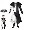 BERHANGO Regalo di Natale Costume Bambina Cruella 5-12 anni per travestimento Halloween per bambine Costume deville bambini per Carnevale per feste in maschera cosplay