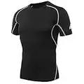 AMZSPORT Camiseta de compresión de Mangas Corta para Hombre Deportes de Secado Rápido Funcionamiento Baselayer, Negro, L