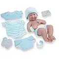 8 piece Layette Baby Doll Gift Set | JC Toys - La Newborn Nursery | 14" Life-Like Smiling Newborn Doll w/ Accessories | Blue | Ages 2+