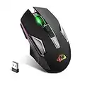 KUIYN Mouse Silenzioso da Gioco Wireless 2.4G, Ricaricabile, Batteria A lunga Durata, Luce LED a 7 Colori, 2400 DPI, Risparmio Energetico Intelligente, Clic Silenzioso, Ottico, per PS4, XBOX (Nero)