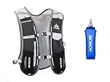 Win.Deeper Profesional Hombre Mujer 5L Chaleco de Hidratación Ligero Superior Mochila para Trail Running Ciclismo (Negro con 500ML Botellas de Agua Blandas)