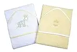 A Set of 2 Luxury Hooded Baby Bath Towels - 100% Cotton Animal Appliques in Lemon and White