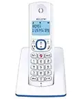 Alcatel F530 - Telefono cordless con blocco avanzato delle chiamate, vivavoce, ampio schermo retroilluminato, suonerie VIP, 10 melodie di chiamata, bianco/blu, versione FR