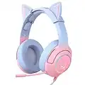 PHNIXGAM Auriculares de Juego para PS4, PS5, Xbox One (sin Adaptador), Auriculares de Oreja de Gato con micrófono con cancelación de Ruido, RGB, Sonido Envolvente para PC, teléfono móvil,Rosa Azul