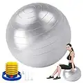 BelonLink Ballon de Gymnastique, Boule d'assise, Balle de Yoga, Balles d'exercices Fitness, Grossesse, Anti-éclatement et très épais, avec Pompe à air, Pilates Core Training Physique 55cm (Argent)