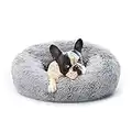 Eterish Anxiety Donut Dog Bed Small, Calming Dog Beds for Anxiety 23 inches, Fluffy Round Dog Cat Pet Puppy Bed with Raised Rim, Machine Washable, Light Grey