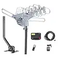 McDuory Outdoor 150 Miles Digital Antenna 360 Degree Rotation Amplified HDTV Antenna -Support 2 TVs-UHF/VHF/1080P/4K - Infrared Remote - 40ft RG6 Cable and Mounting Pole Included