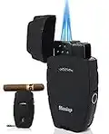 All-in-One Torch Cigar Lighter with Adjustable Jet Dual-Flame, Built-in Cigar Punch, Cigar Holder, Honorable Gift for Men, Birthday, Windproof Refillable Butane Cool Lighters for Smoking, Candles