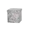 Large Ottoman Foldaway Storage Blanket Toy Box Bench Crushed Velvet Pouffe Footstool Ottoman (Silver, 38cm x 38cm)