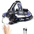 Headlamp Rechargeable, 800Lumens Super Bright Head Lamp with Motion Sensor, USB Rechargeable LED Work Headlight,Waterproof Adjustable Head Flashlight for Camping Cycling Outdoor, Gifts for Men Dad