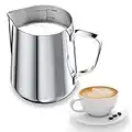 Newaner 350ml Jarra Leche Barista 304 Acero Inoxidable, Jarra de Leche con Marca de Medición 12oz, Jarra Cafe para Capuchino, Espresso, Latte Art, Perfecta para Los Amantes del Café, Plata