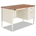 Alera Plus Single Pedestal Steel Desk, Metal Desk, 45 1/4w x 24d x 29-1/2h, Cherry/Putty