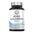 Ácido alfa lipoico (ALA) de 500 mg | 180 cápsulas veganas de alta potencia | Ayuda a reducir la inflamación, controlar los niveles normales de azúcar en sangre y la salud del sistema nervioso