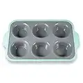 JXWING 6 Cups Non-stick Silicone Cupcake Baking Pan with Ergonomics Grips, Premium Stainless Steel Core Muffin Pan, Aqua Sky