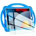 iPad 10.2 case, TopEsct iPad 9th/8th/7th Generation Case for Kids with Tempered Glass Screen Protector and Strap, Silicone Shockproof iPad 10.2 inch 2021 Case (Blue)