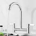 TADRORT Kitchen Taps, Bridge Taps 360° Swivel Spout Dual Lever Sink Mixer Tap, 2 Hole Kitchen Faucet, 180 mm Centers Deck Mounted, Sink Tap 1/4 Turn with UK Standard Fittings, Chrome