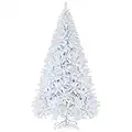 Goplus White Artificial Christmas Tree, 9ft Premium Unlit Hinged Spruce Full Tree, with Metal Stand, Easy Assembly, for Indoor and Outdoor Use