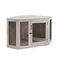 unipaws Corner Dog Crate with Cushion, Dog Kennel with Wood and Mesh, Dog House, Pet Crate Indoor Use, Medium, Weather Grey