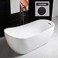 WOODBRIDGE 67" Acrylic Freestanding Bathtub Contemporary Soaking White Tub with Matte Black Overflow and Drain，B0001 -MB-Drain &O