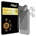 Ailun 2 Pack Privacy Screen Protector for iPhone 14[6.1 inch] + 2 Pack Camera Lens Protector, Anti Spy Private Tempered Glass Film, Case Friendly, [9H Hardness] - HD [Black] [4 Pack]