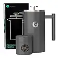 Coffee Gator Caffettiera Francese - Caffè caldo piu' a lungo - Doppia parete Acciaio inox isolato - Piccolo contenitore per caffè - 1 litro - Gris